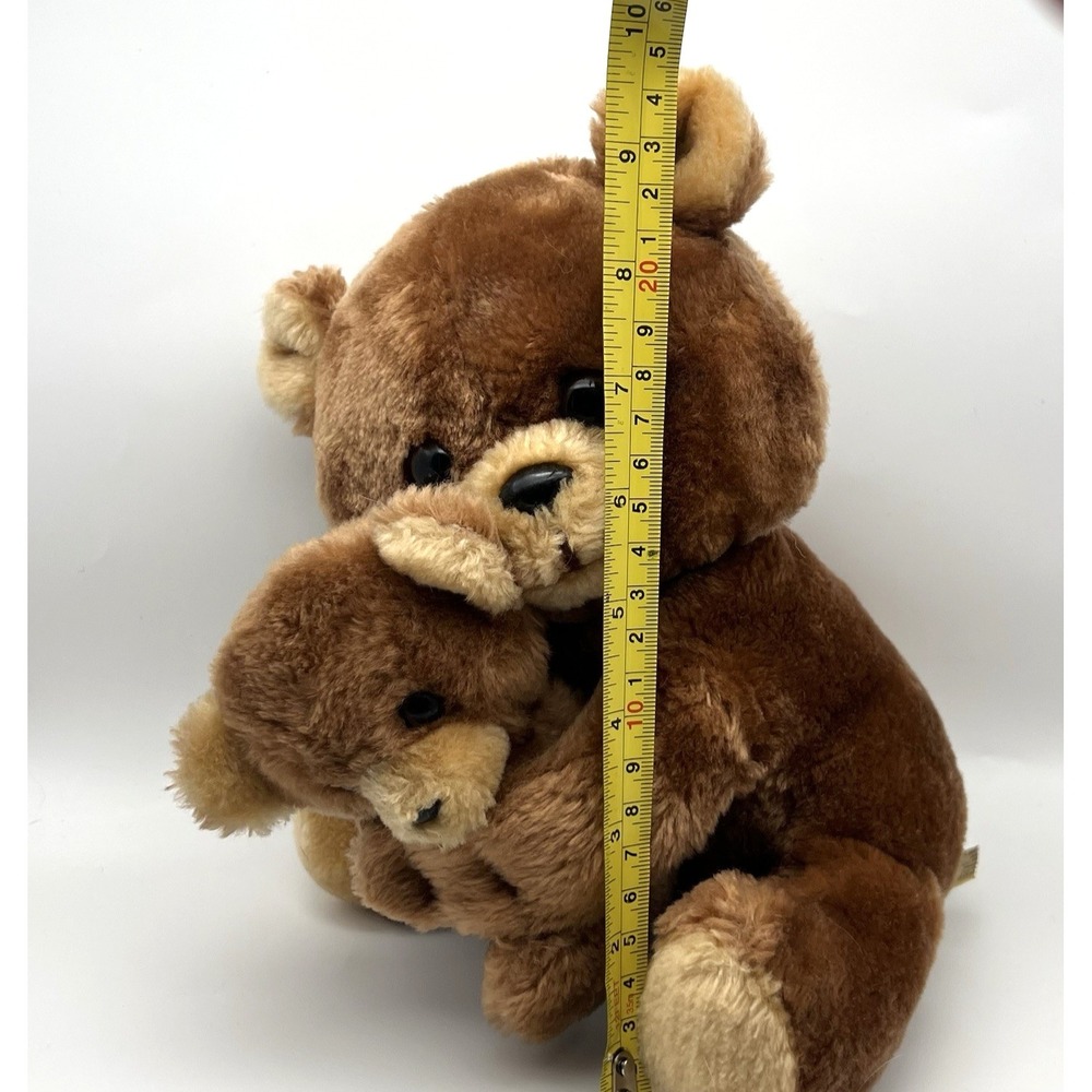 Vintage Plush Bear Hugging Mamma & Baby Teddy Approx 9" Stuffed Animal Brown - Picture 15 of 16